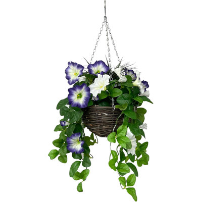 Artificial Petunia Round Rattan Hanging Basket