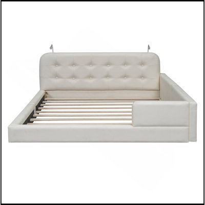 Lit plateforme tapissier avec 2 lampes de lecture
