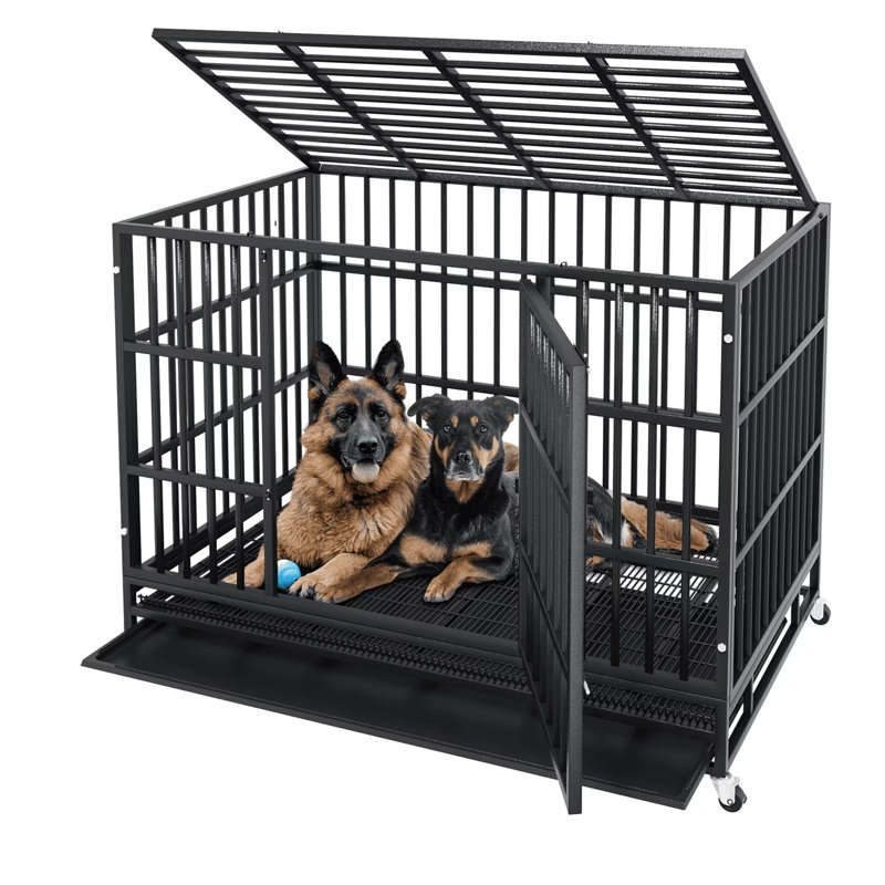  Cage pour chien robuste avec roues verrouillables 48/42/38 pouces Adrihana, grand chenil d'intérieur avec plateau amovible