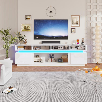 Meuble télé 71 pouces à DEL ultrabrillant avec prises de courant, grand meuble télé moderne pour téléviseur de 80 po ou moins, console multimédia de jeu pour le salon