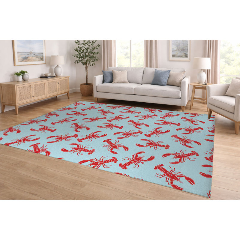 Lobster Ultra-Thin Low Profile Area Rug, Blue,  Rectangle 8' x 10'