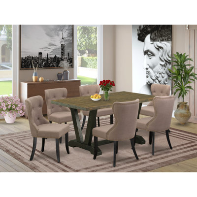 6 - Person Solid Wood Dining Set by East West Furniture
