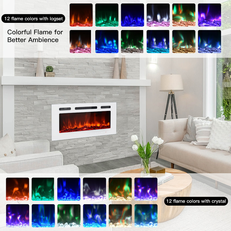 30" White 3-in-1 Electric Fireplace Heater, 12 Color Flame with Breathing Flame, 17" H x 30" W x 4" D, White