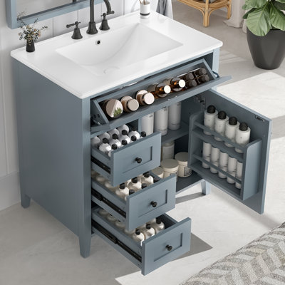 Meuble-lavabo moderne 30 po avec lavabo en bois d'hévéa Earthen Earthen