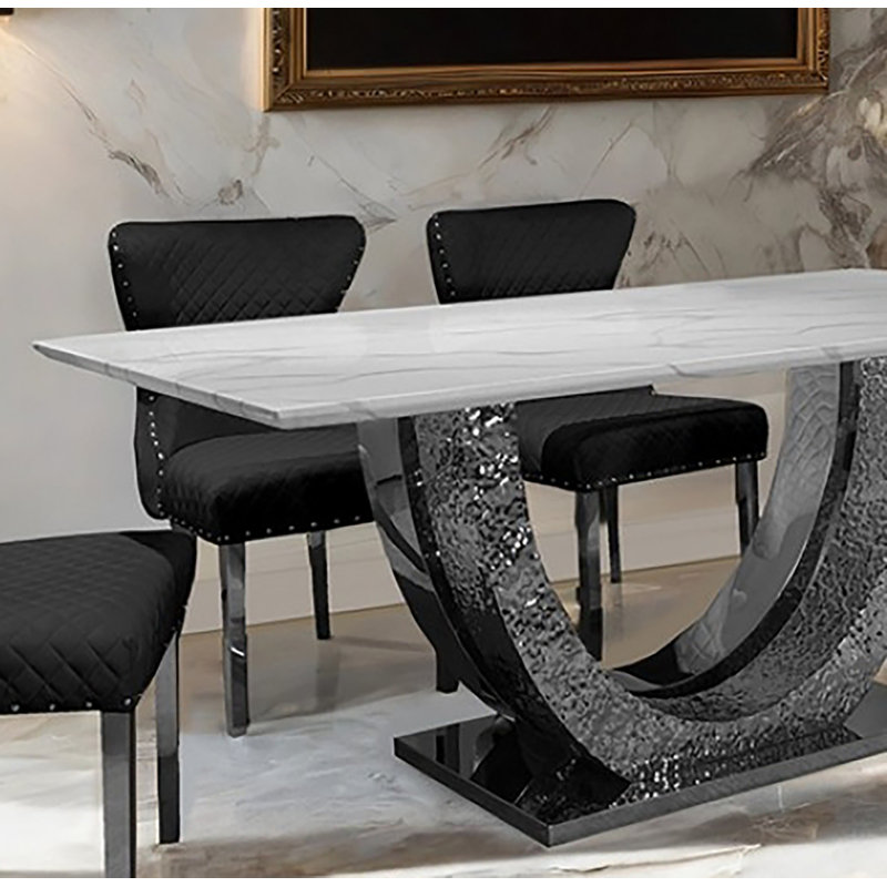 Ensemble de table de salle à manger 5 pièces Sephten, Argent argent, Blanc / argenté