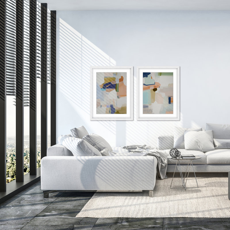 Opulent Serenity: Pastel Abstract Diptych, 30" H x 48" W
