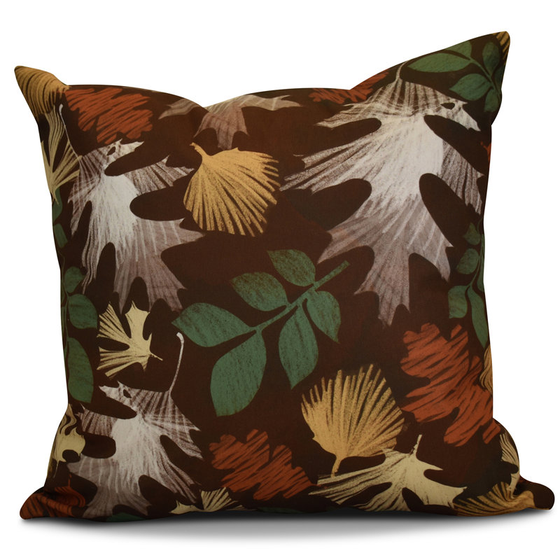 Housse de coussin d’extérieur carrée et insert Watercolor feuilles, 18 po x 18 po, Marron