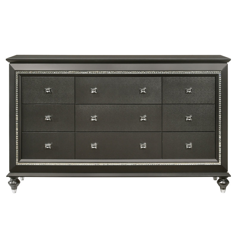 Woodlynne 9 Drawer 66" W Dresser, Metallic Gray