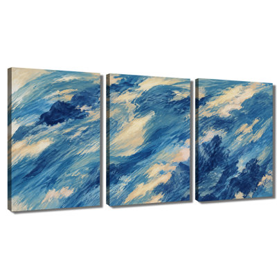 3‑panel wall art Impressionist Blue Ocean Wave Wrapped Canvas Print