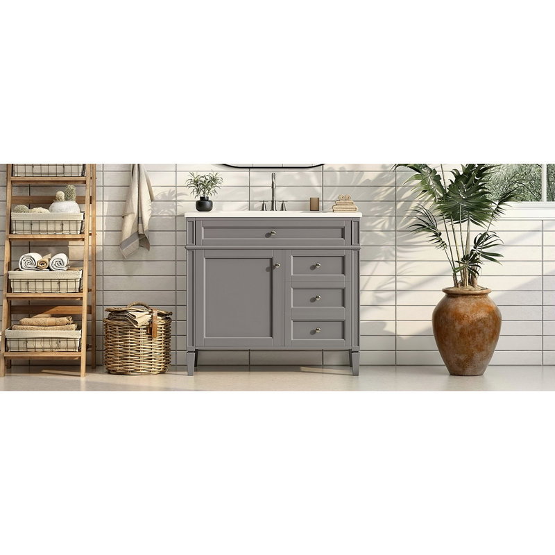 Meuble-lavabo de 36 po avec lavabo supérieur, meuble-lavabo moderne avec 2 tiroirs et tiroir escamotable, meuble-lavabo simple