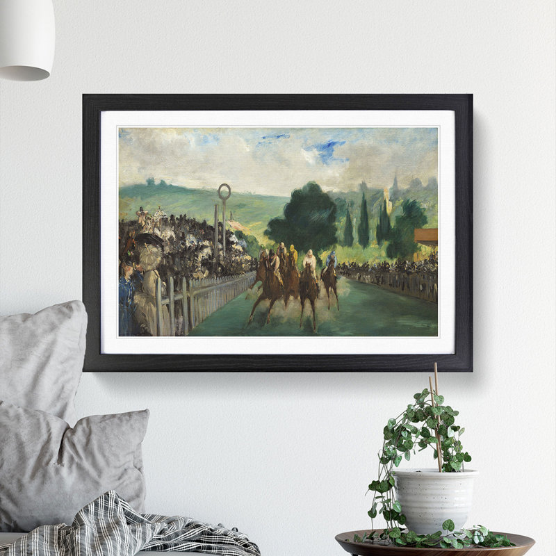The Races at Longchamp by Edouard Manet - Picture Frame Painting, Black Framed, 48cm H x 65cm W x 2cm D