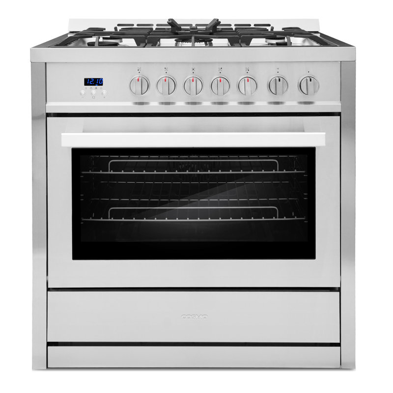 Cosmo 36 in. Nebula Collection 4.4 cu. ft. Gas Range, 5 Burners, Rapid Convection Oven, Cast Iron Grates in Stainless Steel