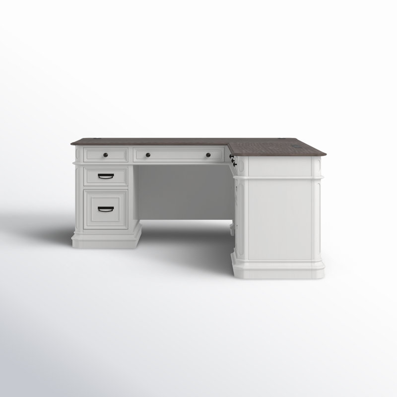 L-Shaped Executive Desk, Gray/White