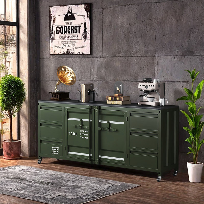 Industrial style iron workbench, Green