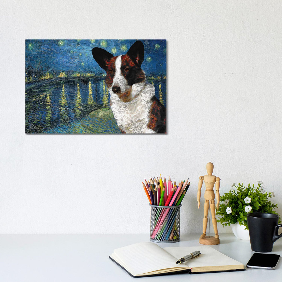 Cardigan Welsh Corgi Starry Night over the Rhone - Wrapped Canvas Art Prints