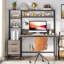 Bureau d'ordinateur 55 pouces gris avec huche, 2 tiroirs et tablettes ouvertes-882454447