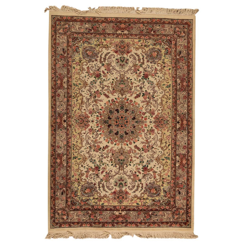 Tapis brun / beige / rouge noué à la main de haute qualité