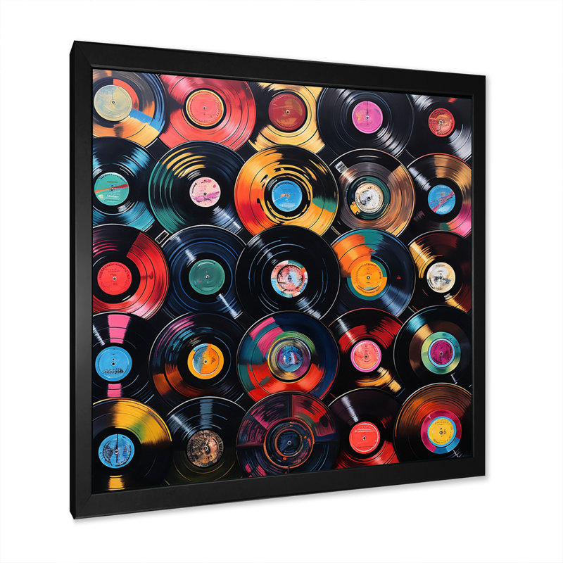 Coloré disques vinyle Melody III, Cadre photo noir simple, H 24 po x l 24 po x P 1 po