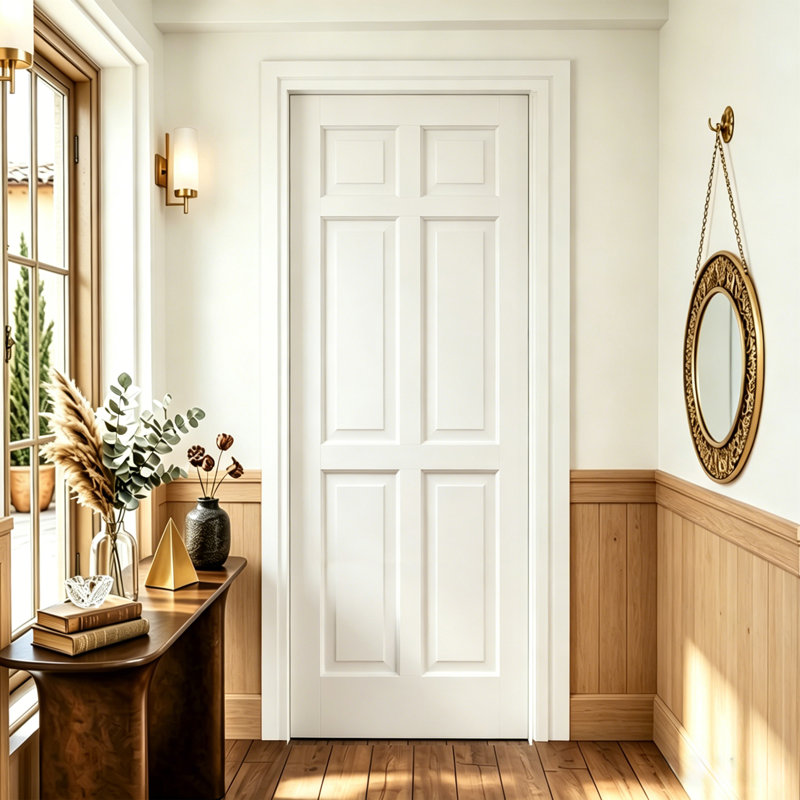Porte intérieure à 6 panneaux creux - porte moulée apprêtée blanche avec finition grain de bois, 24 po x 80 po