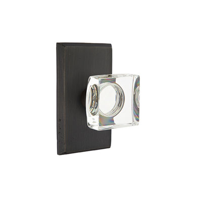 Ensemble de faux boutons Emtek avec rosette n ° 3 et bouton carré en verre moderne