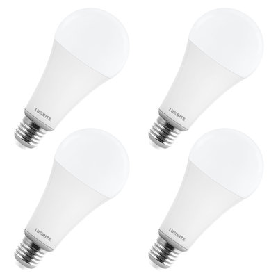 LUXRITE A23 LED Light Bulb, 33W, E26 Base Bulb, 4000LM, Dimmable, 240° Beam, CRI 80, 120V Damp Rated Shatter-Proof, UL Listed 4 Pack