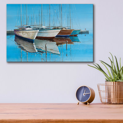 Breakwater Bay 'Boats In The Harbor' by Max Maxx Acrylic Glass Wall Art