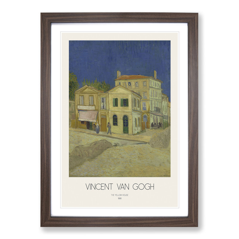 The Yellow House with Border by Vincent Van Gogh - Picture Frame Painting, 36cm H x 27cm W x 2cm D, Walnut