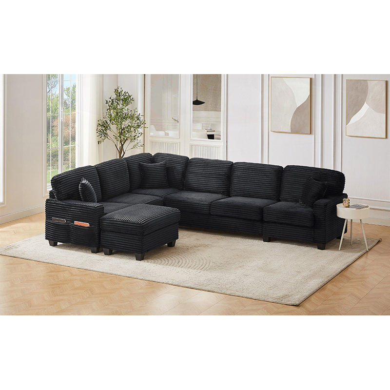 Sectional Sofa U-Shaped Sectional Sofa, Black