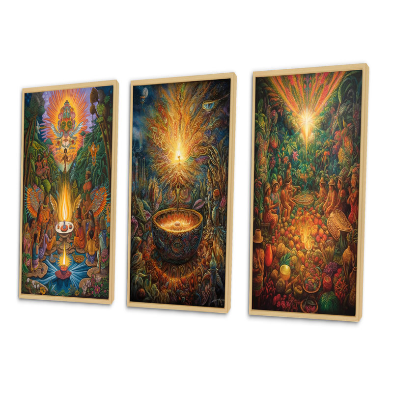 Célébration au paradis de Pâques - ensemble de 3 pièces sur toile, Encadré naturel, H 36 po x l 28 po
