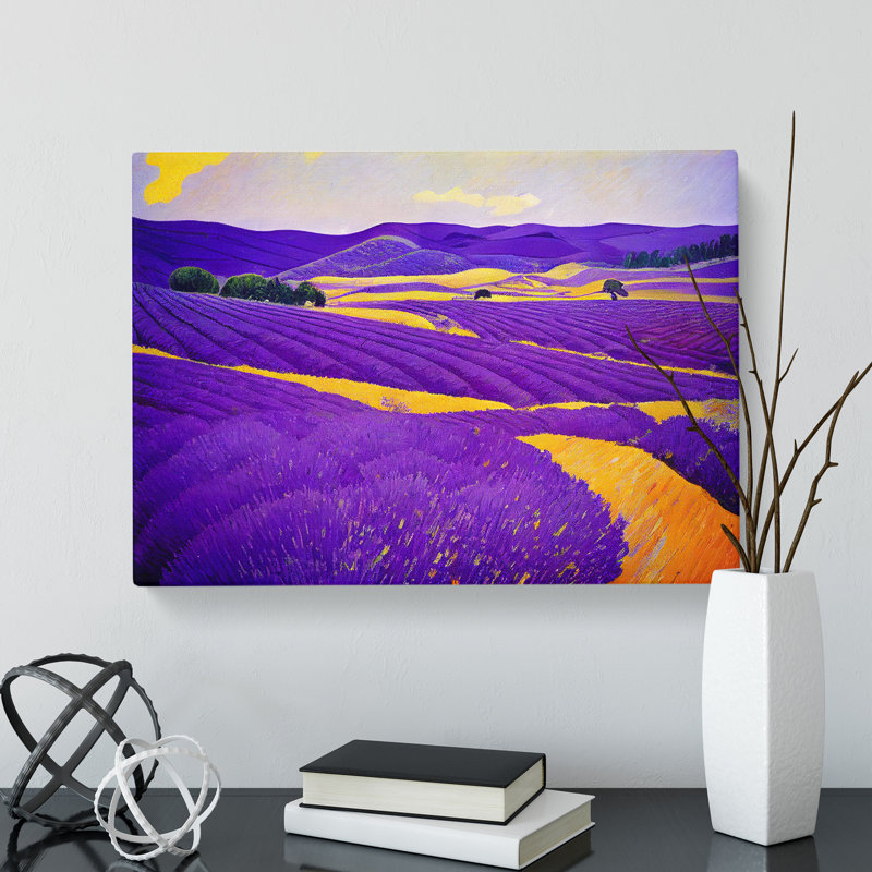 Masterful Lavender Flower Field - Wrapped Canvas Painting, 50cm H x 76cm W x 3cm D