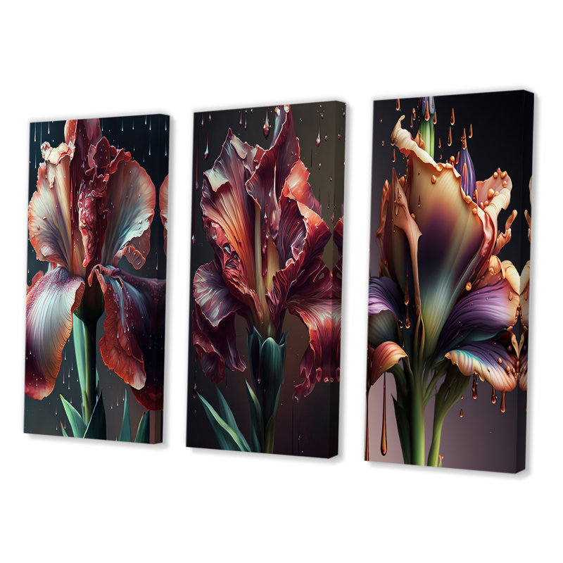 «Red Gladiolus Flowers», 3 pièces sur toile, Toile tendue, H 40 po x l 60 po