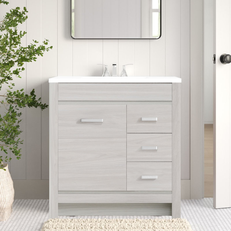 30.5" Single Bathroom Vanity With Cultured Marble Top, Dark Oak