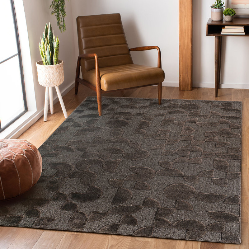 5'3''x7'6'' High-Low Pile Shag Rug - Polypropylene, Non-Shedding, Contemporary Geometric, Rectangle 7'6" x 5'3"
