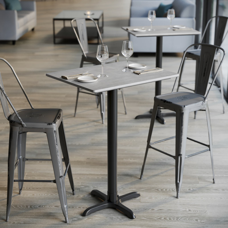 Plateau de table commercial à surface lisse avec base entrecroisée à hauteur de barre, H 42 po x L 29,75 po x l 23,75 po
