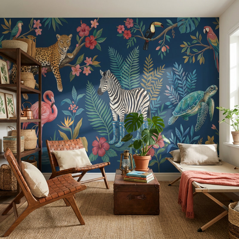 Papier peint tropical exotique Jungle, 160 po x 108 po, Peler et coller