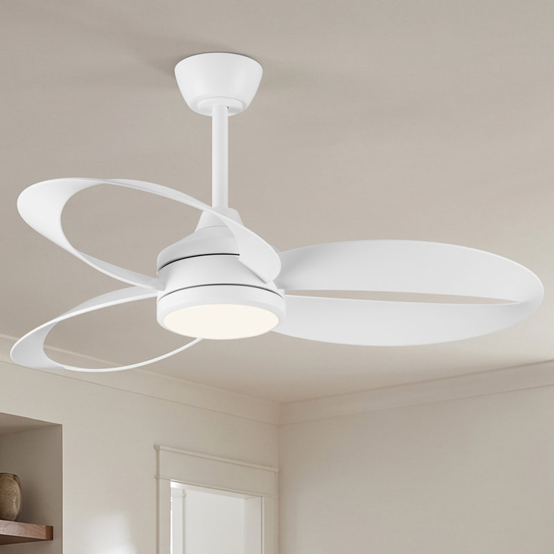 Modern Ceiling Fan with Light, 132/107cm, Black/White/Oak, 6-Speed, Reverse & Timer, Dimmable LED, Quiet DC Motor for Living Room & Bedroom