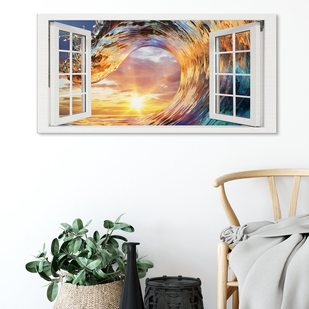 Leinwandbild Wave Sunset Window Xcm – Premium Leinwanddruck – Kunstdruck Auf Cm Holz-Keilrahmen Für Schlaf- Und Wohnzimm...