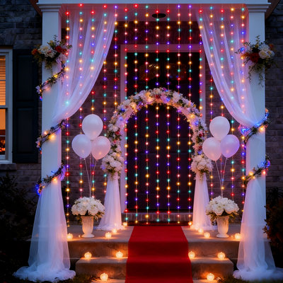 Warm White+ RGB Multi-Color Curtain String Lights with Remote Control, 600 LED, 20ft x 10ft