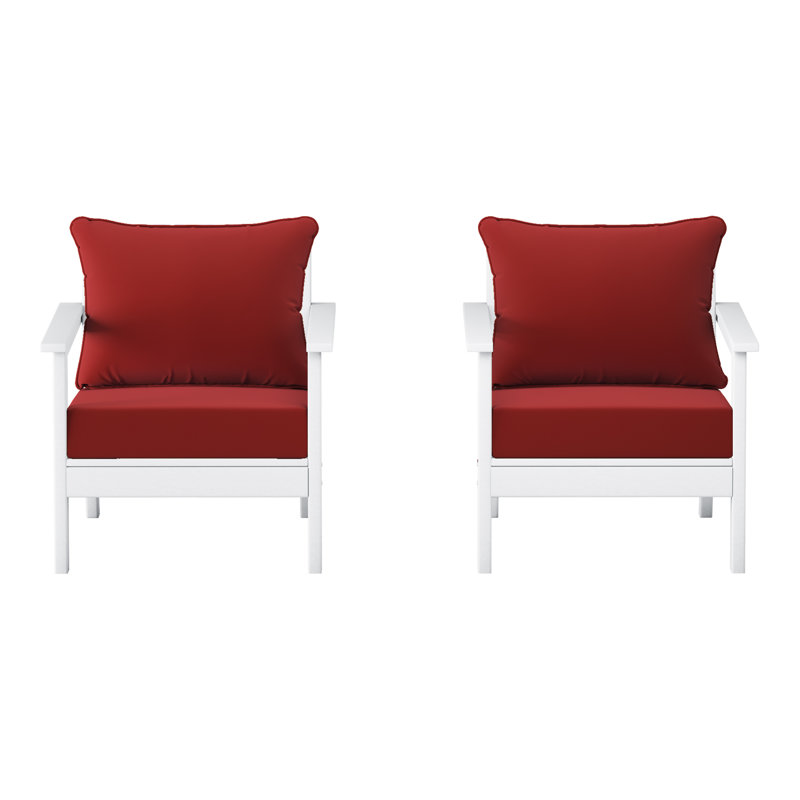 Chaise profonde avec coussins (ensemble de 2), Red, Blanc