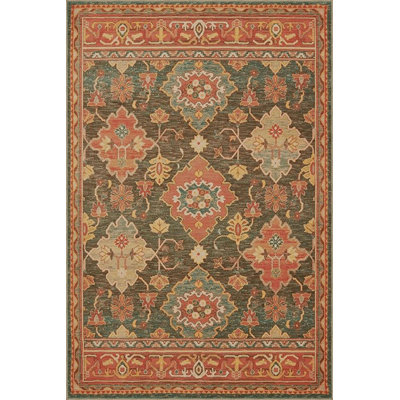 Tapis orange lavable à motif floral multicolore