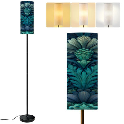  Lampe sur pied 68,5 po sur pied en métal bleu sarcelle à intensité variable avec abat-jour en lin