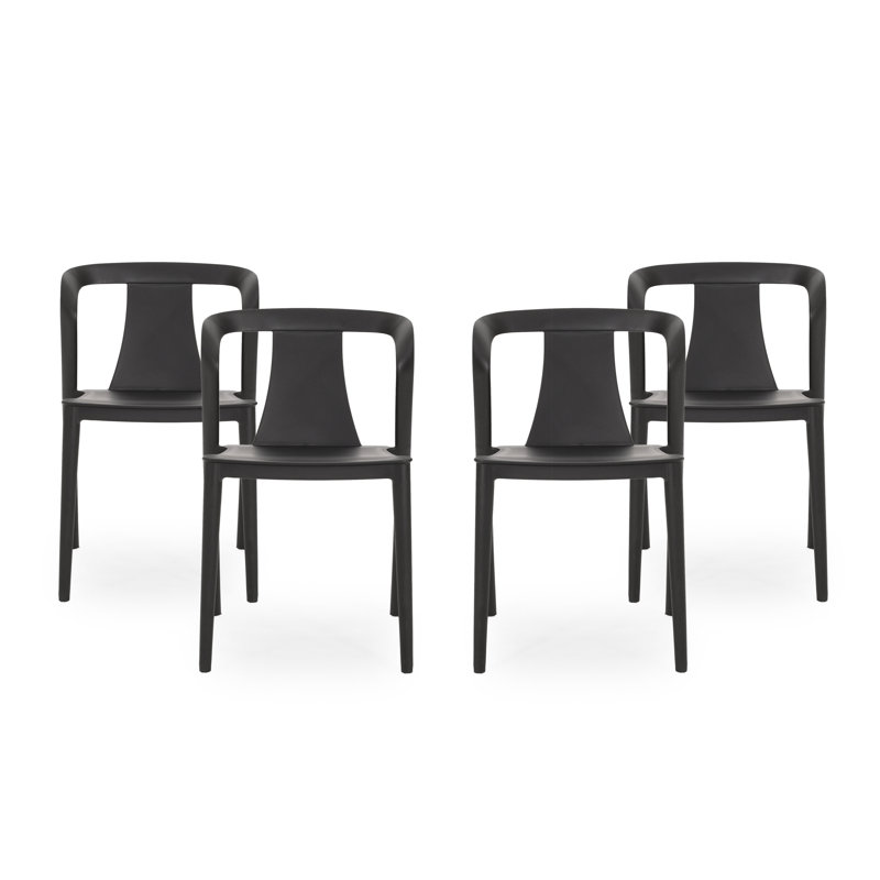 Callynn Outdoor Stacking Dining Side Chairs, Black