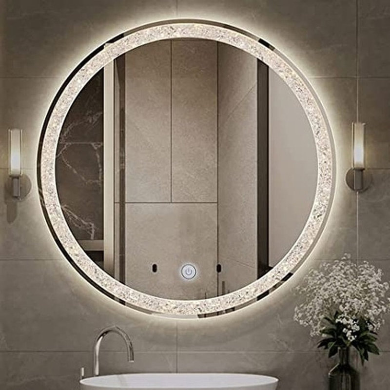 Bindvasini Frameless Round LED Mirror with Defogger, Adjustable Light Temp, Dimmer & Smart Memory, 32" x 32"