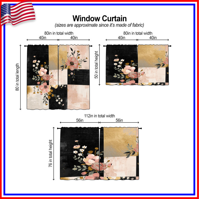 Rideaux de fenêtre à motif floral patchwork et collage obscurcissant - 2 panneaux, 40 po x 50 po - 2 panneaux