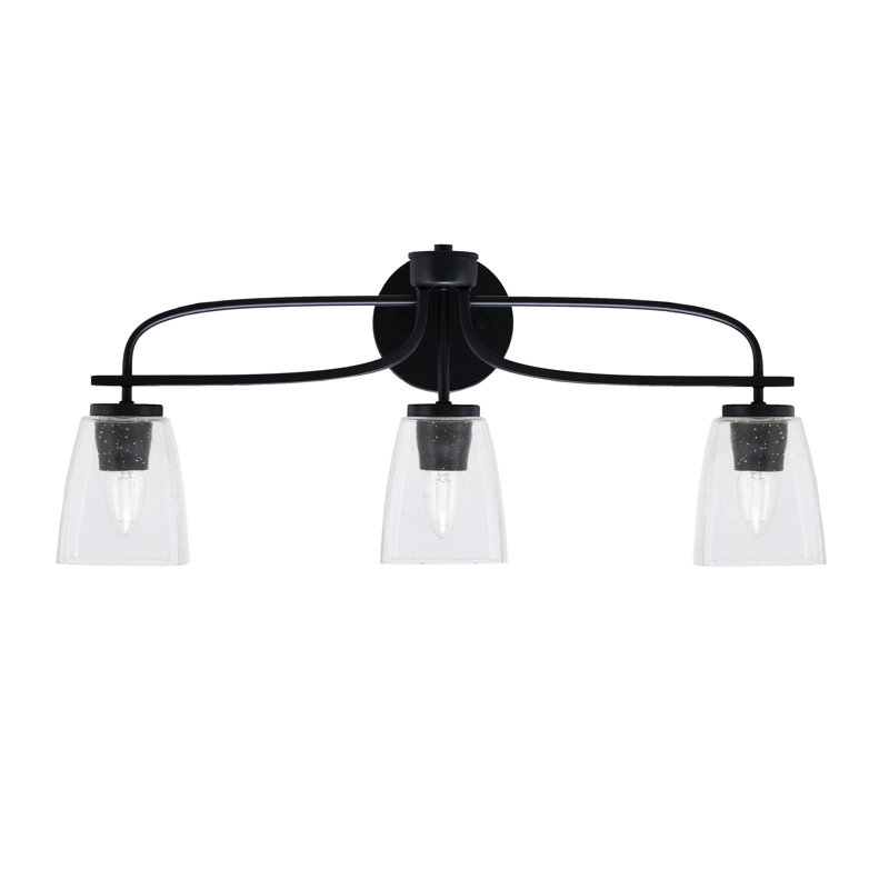 Barre d'éclairage de salle de bain 3 lumières Aufmann Cavella au fini noir mat avec verre de 4,5 po, Clair