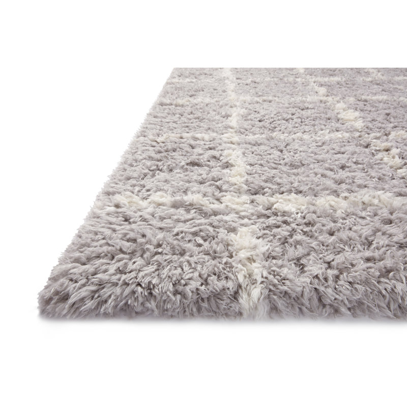 Amira Silver and Ivory Geometric Polyester Area Rug