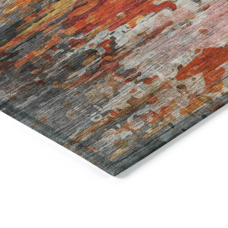 Machine Washable Indoor/Outdoor Xhevrie Terracotta Rug, Rectangle 10' x 14'