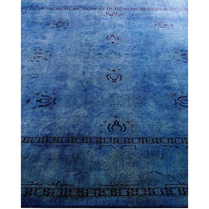 Tapis bleu / bourgogne / gris surdimensionné nouvel âge 6 pi 1 po x 8 pi 6 po Overdyed