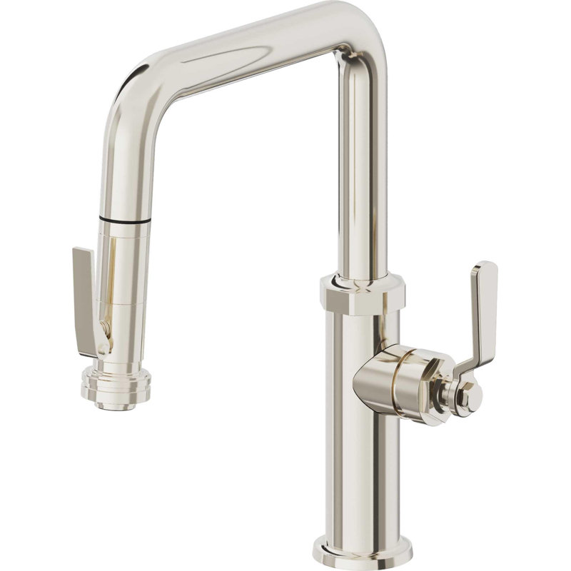 Pull-Down Kitchen Faucet With Squeeze Sprayer - Quad Spout, Polished Nickel