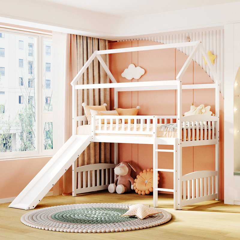 Twin Loft Bed With Slide, White - Playful And Functional. Solid Wood Construction. No Box Spring Needed. Max Load Capacity 300Lbs. Suitable For All Size Slide Practical Stylish. Plywood Assembly